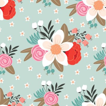 Seamless pattern with beautiful hand drawn floral background