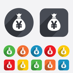 Money bag sign icon. Yen JPY currency.