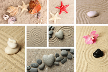 Collage of zen garden with sand and stones