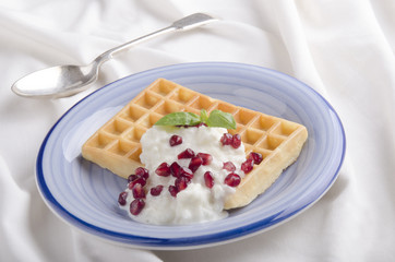 waffle with rice pudding on a plate