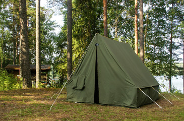 Oldschool soviet tent in nothern forest