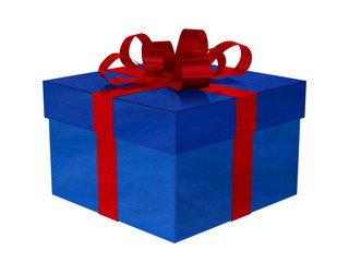 Blue gift box with red bow
