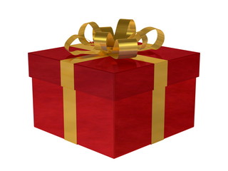 Reflective smoky red gift box with golden bow