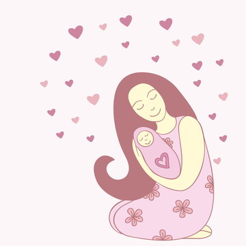 Mother and her little baby. Family. Vector art