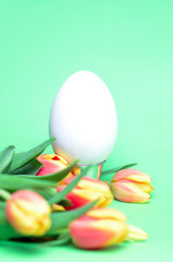 Obraz na płótnie Canvas Easter egg with tulips