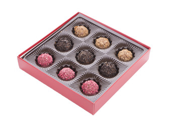 Box of chocolate truffle with praline