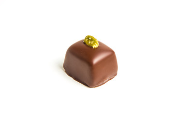 Dark chocolate decorated isolated on white background