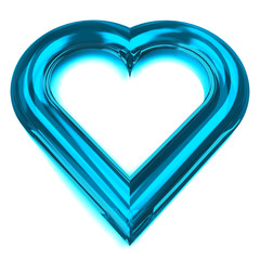 isolated glassy blue heart shape front view