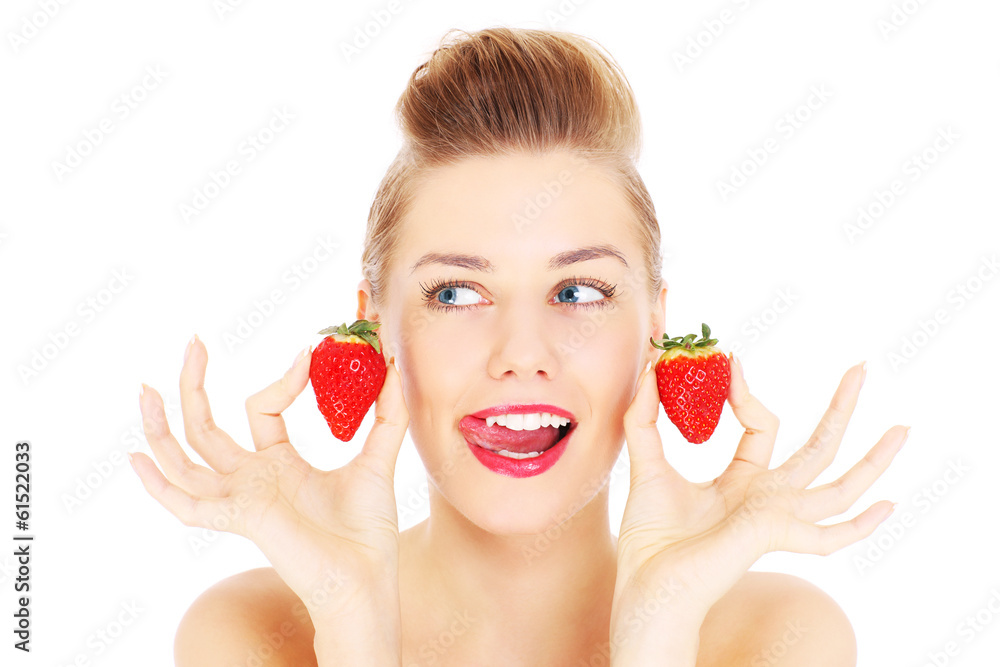 Wall mural Woman and strawberries