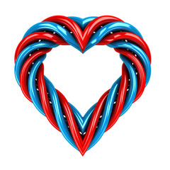 red and blue glassy tube shaped heart isolated on white