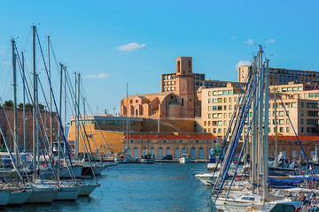 The old Vieux port of Marseille with Saint Laurent at back