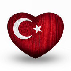Flag On Wooden Heart - Turkey