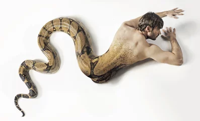 Zelfklevend Fotobehang Art photo presneting the snake man © konradbak