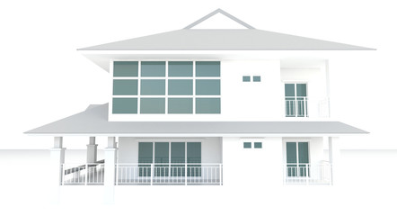 3D white house architecture exterior design in white background