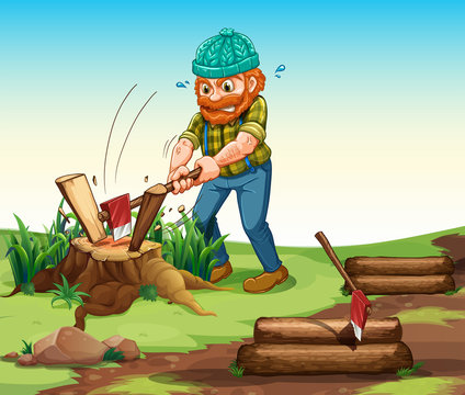 A lumberjack chopping woods