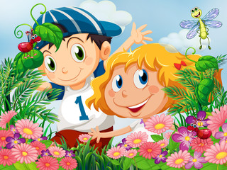 Kids amazed by the insects in the garden