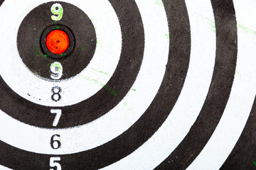 Closeup of old dirty black and white target as sport background
