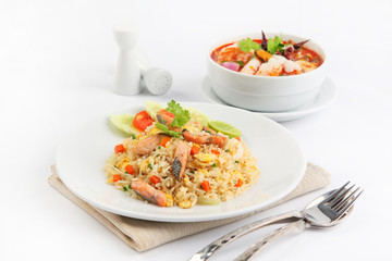 Salmon fried rice and tom yum goong,