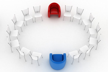 Two arm-chairs of chief and group of office chairs