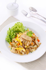 close up Fried Noodles with Chicken , asian cuisine