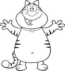 Black And White Happy Cat Character With Open Arms For Hugging