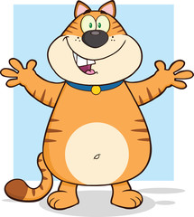 Happy Cat Cartoon Character With Open Arms For Hugging