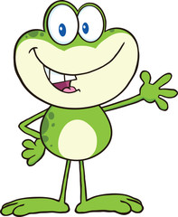 Cute Frog Cartoon Mascot Character Waving For Greeting