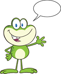 Cute Frog Character Waving For Greeting With Speech Bubble