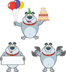 Bulldog Cartoon Mascot Characters 7. Collection Set