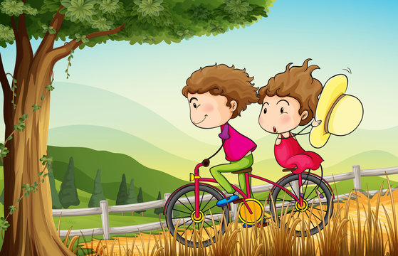 A couple riding on a bicycle
