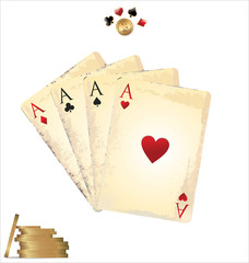 Four aces playing cards, vintage illustration