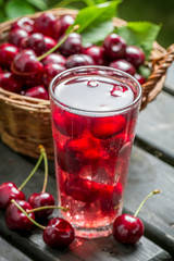 Close-up of sweet cherries juice