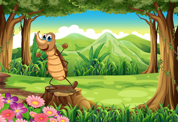 Obraz premium A cockroach standing above the stump at the forest