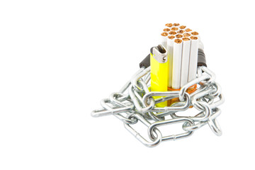Concept image of cigarette addiction locked away