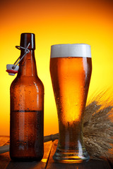 Beer glass and bottle with swing top with wheat bunch