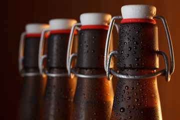 Vintage beer bottles with swing top macro