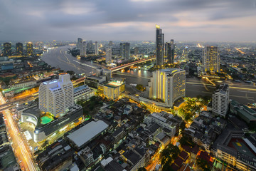 Bangkok city view in curve of Chao phraya river area