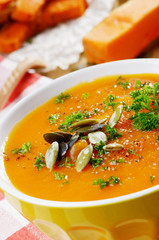Homemade rustic pumpkin soup