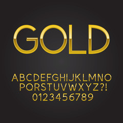 Thin Gold Font and Numbers, Eps 10 Vector