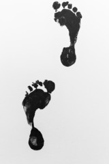 Footprints Feet  Black Paint White Walking