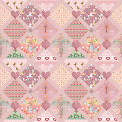 Patchwork kids pink squares seamless pattern texture
