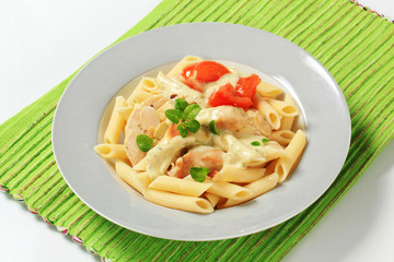 Pasta, chicken meat and cream sauce