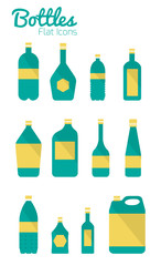 Bottles and package Icons. Flat Design. vector