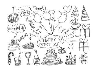 Birthday doodles. Vector illustration