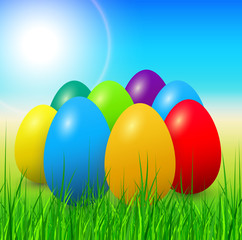 Easter eggs and grass, spring vector background