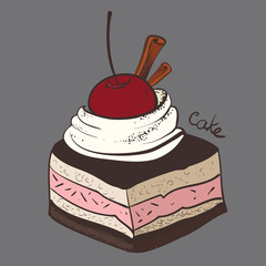 cake, portion, piece, cherry