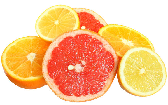 Cut heap grapefruit, lemon and orange