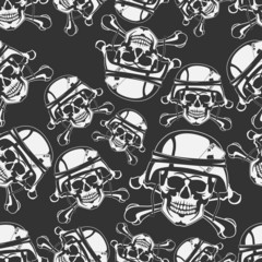 Background seamless emblem a skull in a military helmet
