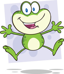 Cute Green Frog Cartoon Character Jumping