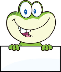 Cute Frog Cartoon Mascot Character Over Blank Sign